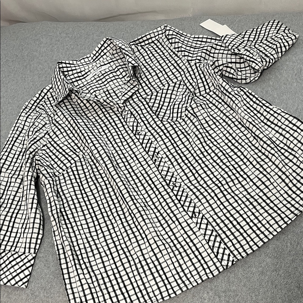 Foxcroft Hampton Button Top Womens Size 20 Black White Plaid Mature Casual - Picture 2 of 10